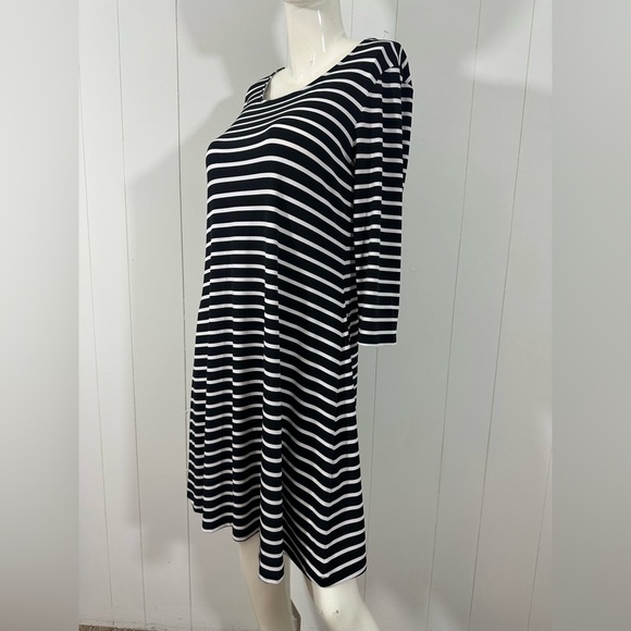 Chicos Women's Black & White Stripe Dress Long Sleeve Sz 0/ Small 3/4 Sleeve - Picture 4 of 10